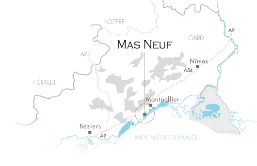 Carte Domaine du Mas Neuf - A proximité de Montpellier et de la Mer Méditerranée